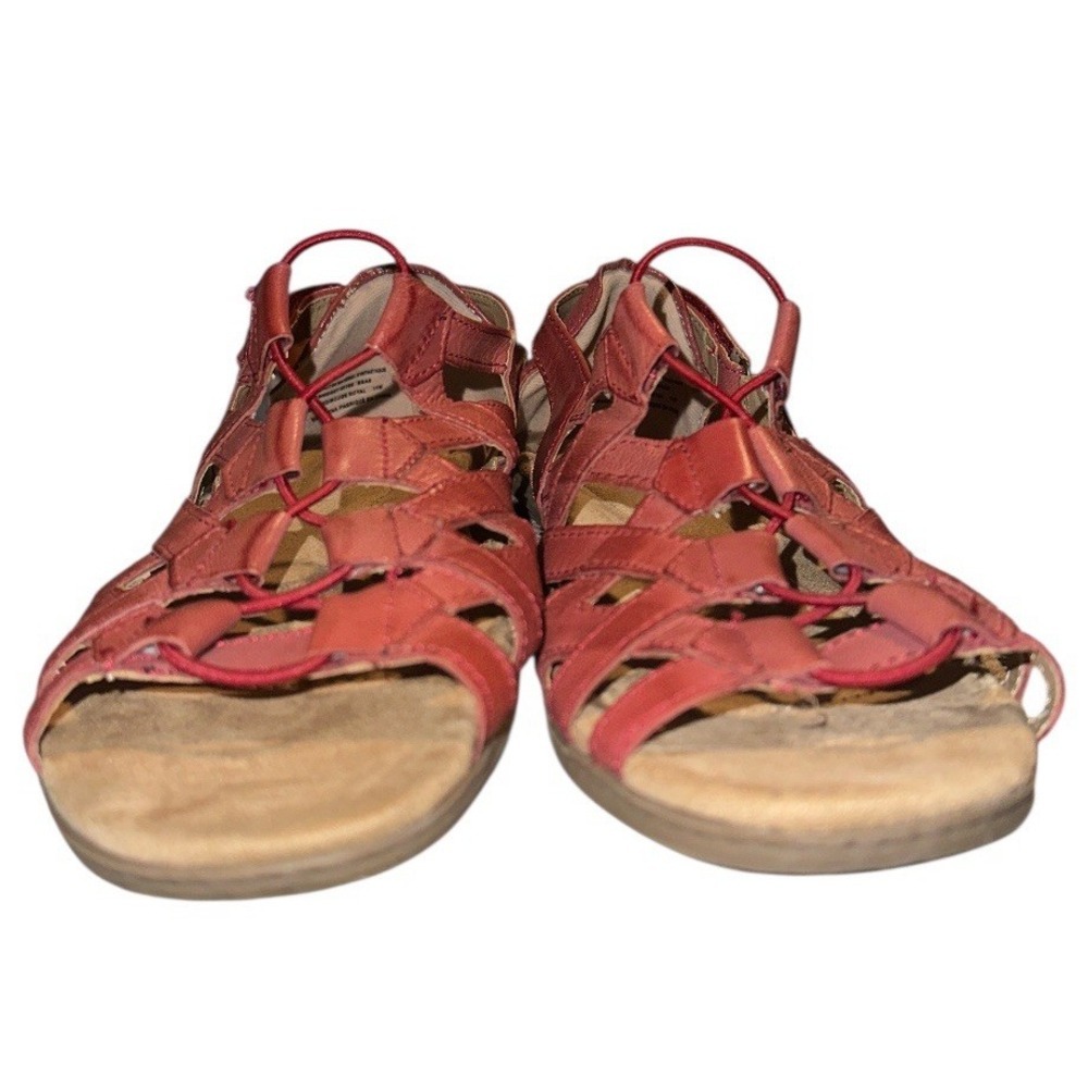 Earth Origins Womens Sz 11 Flat Leather Strappy Sandals Belle Bridget Regal Red - Picture 7 of 8
